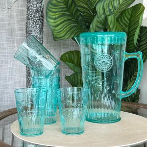 Set 6 bicchieri + caraffa “Glim” verde acqua