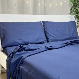 Completo letto “ZS” matrimoniale in microfibra blu