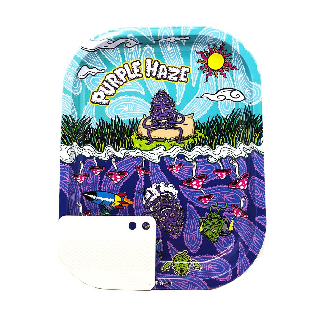 METAL ROLLING TRAY + MAGNETIC GRINDER CARD (SMALL – PURPLE HAZE) – Best Buds