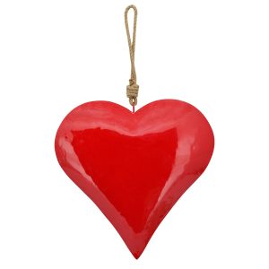 Cuore decorativo rosso in metallo da appendere – 12,5 x 2 x h 12,5 cm