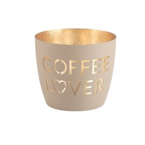 Lanterna portacandela color sabbia con scritta “Coffe lover” – ø 10 x h 8,5 cm