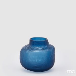 EDG Vaso con collo “Trame” in vetro color blu – ⌀ 22 x h 20 cm